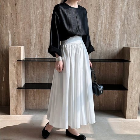 smooth texture flare midi skirt　MA1864