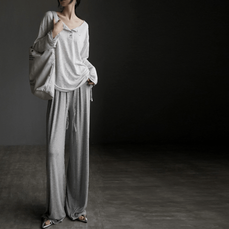 side drawstring sheer henley neck cutsew　MA1946