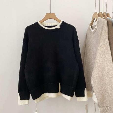 【即納】faux layered knit tops　MA1306