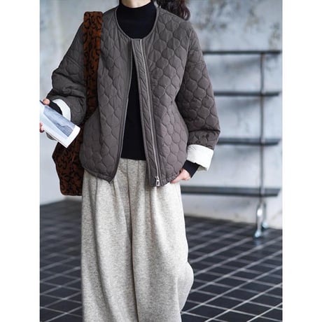 collarless quilted zip jacket　MA1143