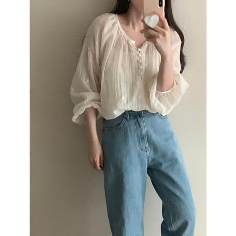 embroidery flower long sleeve blouse　MA1170