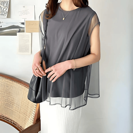 sheer layered frenchsleeve top　MA1568