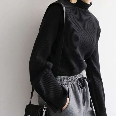 button sleeve half turtleneck knit　MA1666