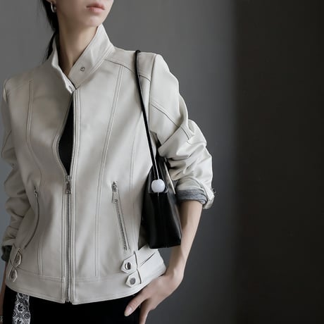 slim fit faux leather stand collar jacket　MA1672