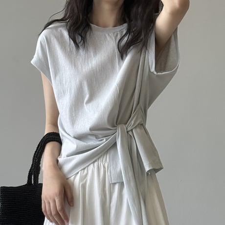 side ribbon french sleeve tops　MA1974