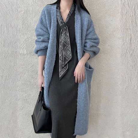 soft boucle long knit cardigan　MA1705