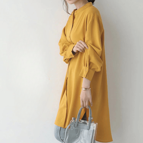 side-slit puff sleeve shirt dress　MA1642