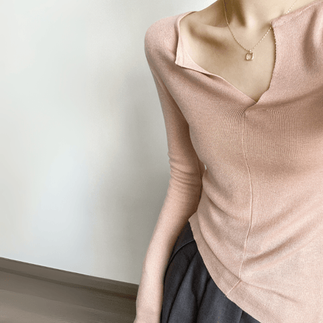 french v-neck open long sleeve knit　MA1631