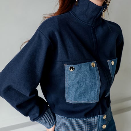 bi color knit denim jacket blouson　MA1839