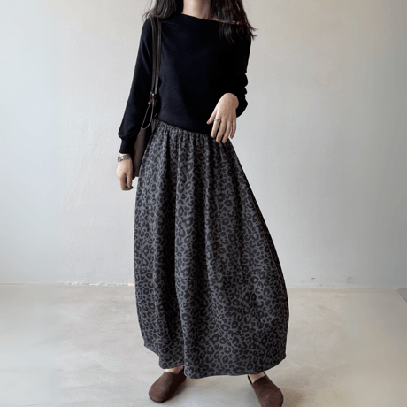 retro leopard flare midi skirt　MA1601