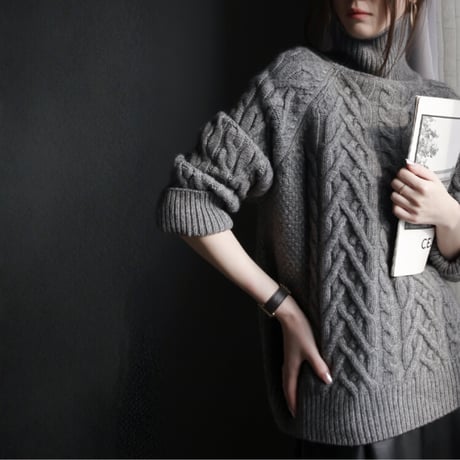 chunky cable knit turtleneck sweater　MA1665
