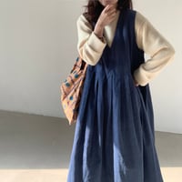 blue corduroy sleeveless one-piece　MA1125