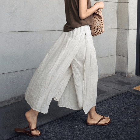 linen blend faux skirt wide pants　MA1851