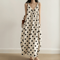 polka dot flare linen dress　MA1573