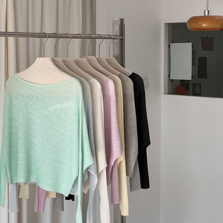 sheer wide neck rib knit pullover　MA1770