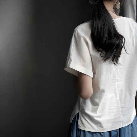 v-neck cotton linen short sleeve top　MA1948