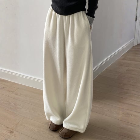 fake lamb wool drawstring wide pants　MA1730