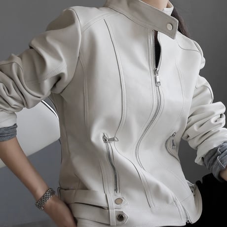 slim fit faux leather stand collar jacket　MA1672