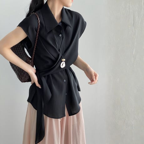 tie design sleeveless shirt blouse　MA1972