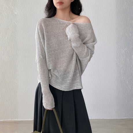 sheer wide neck rib knit pullover　MA1770