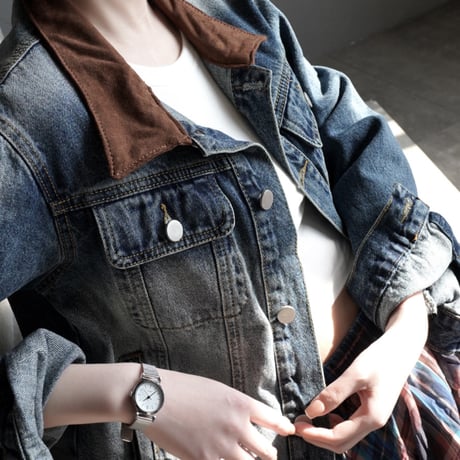 retro wash contrast collar denim jacket　MA1914