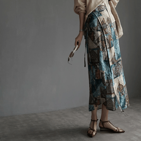ethnic print wrap long skirt　MA1939