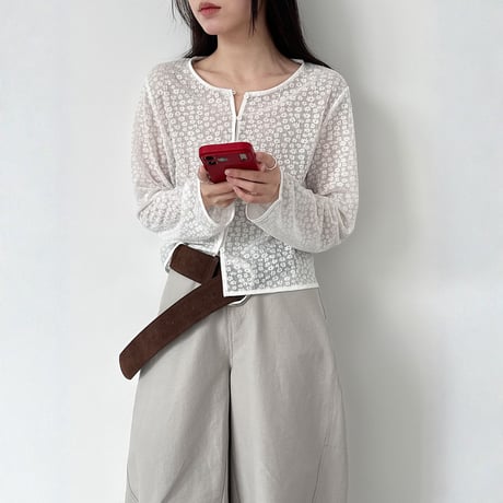 petit flower jacquard line blouse　MA1913