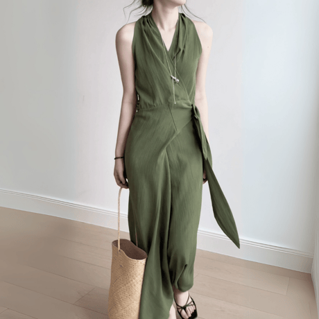 fluid drape vneck dress　MA1566