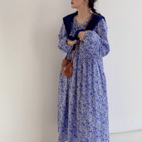 blue floral long dress　MA1460