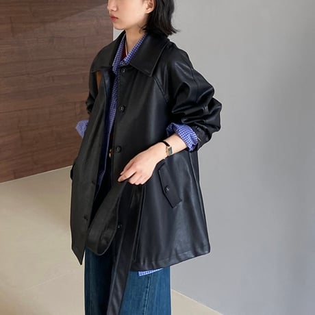 faux leather waste ribbon jacket　MA1155