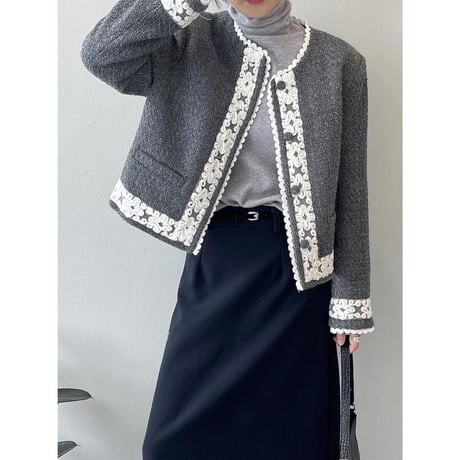design lace collarless jacket　MA1145