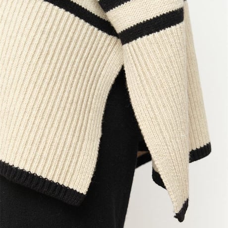 high neck slit striped knit　MA1338