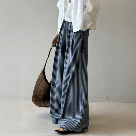linen blend stripe widepants　MA1578
