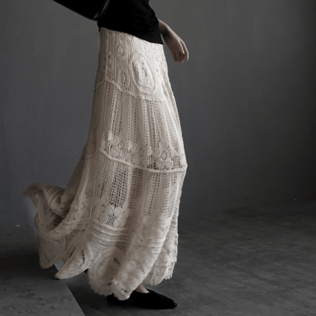 bohemian crochet knit long skirt　MA1928