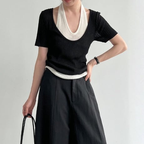 fake layered halter neck knit tops　MA1956