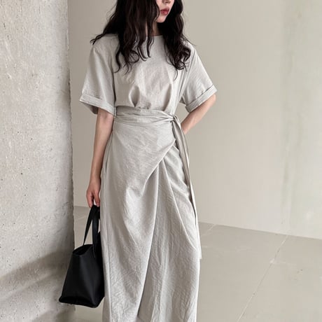 waist belt wrap design long onepiece　MA1982