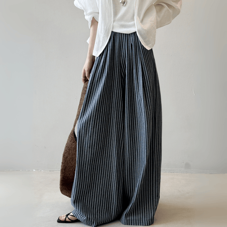 linen blend stripe widepants　MA1578