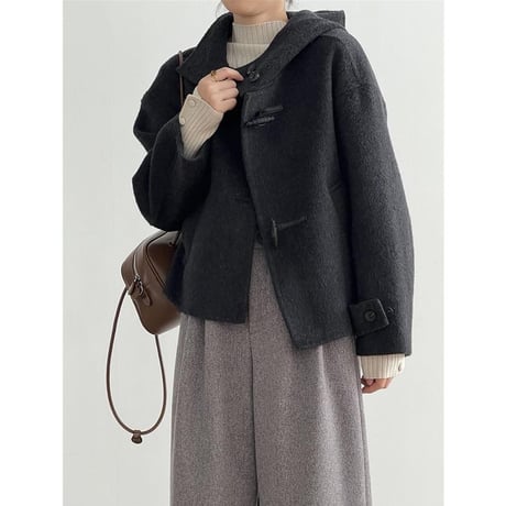 hooded toggle button short coat　MA1128