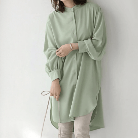 side-slit puff sleeve shirt dress　MA1642
