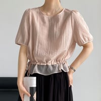 sheer layered drawstring puff sleeve blouse/3color　MA1976