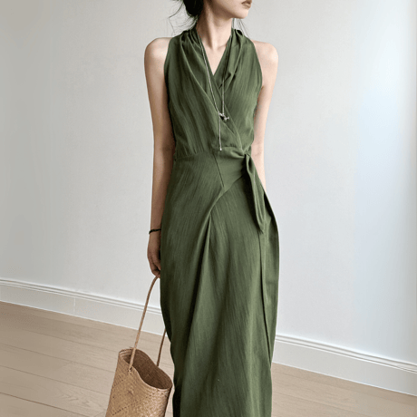fluid drape vneck dress　MA1566