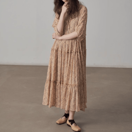 french retro floral & feminine chiffon onepiece　MA1437