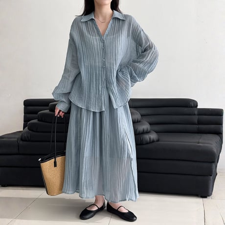 sheer texture loose blouse and skirt set　MA1861
