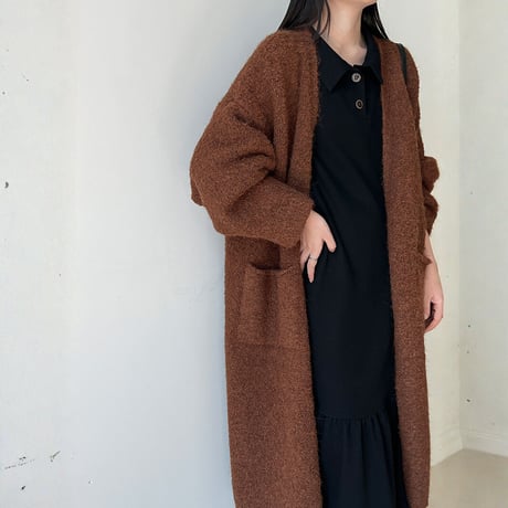 soft boucle long knit cardigan　MA1705