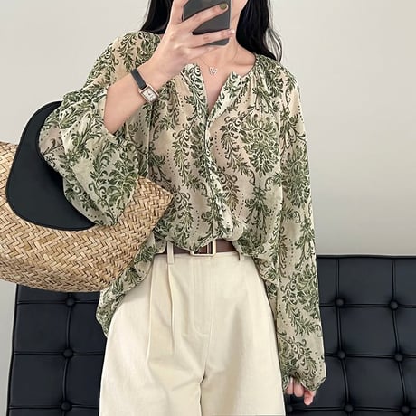 green damask blouse　MA1200