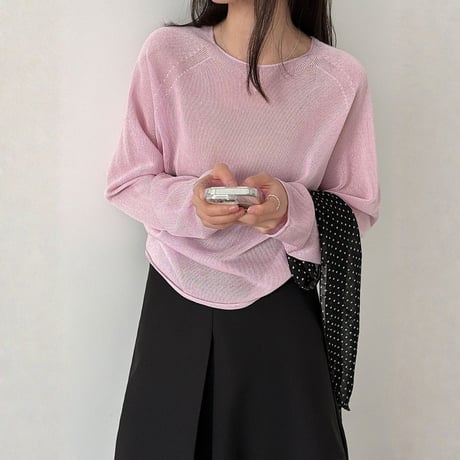 sheer roll hem knit long sleeve top　MA1869