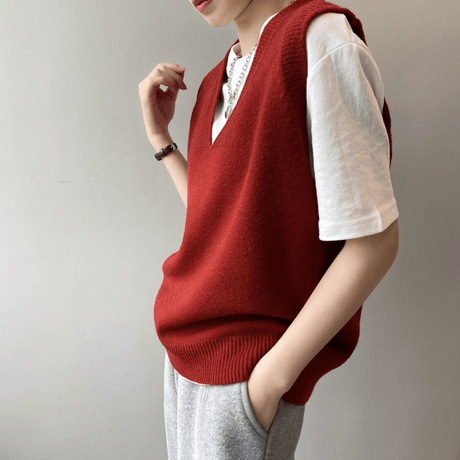 loose fit v-neck knit vest　MA1632