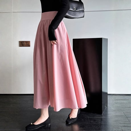 smooth texture flare midi skirt　MA1864