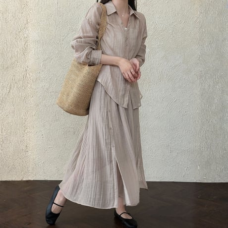 sheer texture loose blouse and skirt set　MA1861