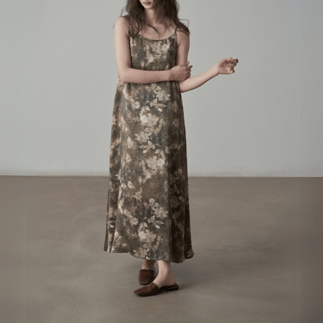 retro floral pattern suspender long dress　MA1412